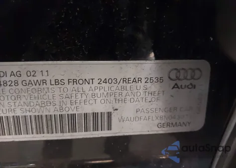 2011 Audi A4 2.0T Premium z USA, uszkodzony, nr VIN WAUDFAFLXBN043075